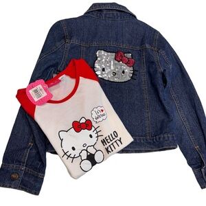 Hello Kitty Sanrio Girls Denim Jacket & Tee Shirt 2 Piece Set Size 6 NEW